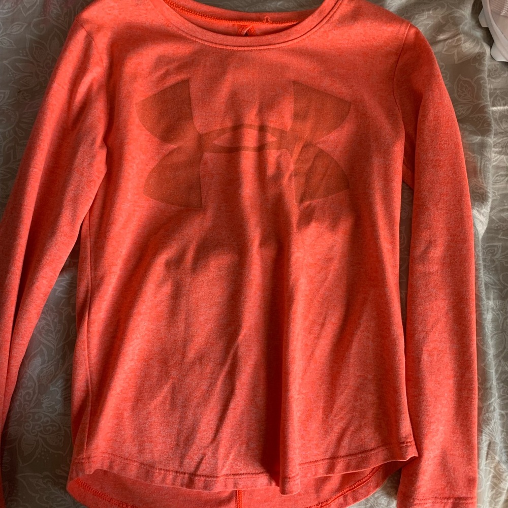 Girls Bright orange/peach Under Armor long sleeve shirt